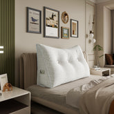 Large Wedge Headboard Backrest Reading Pillow — Flower White